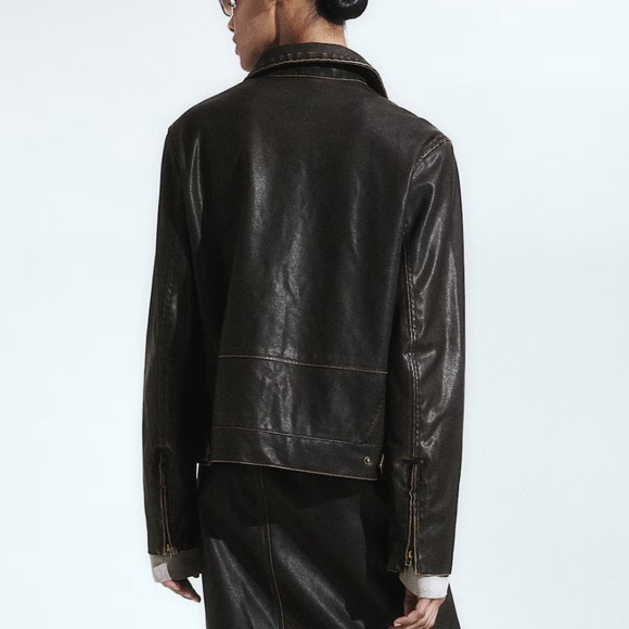 H&M Dark Brown Coated Faux Leather Jacket - Picture 3 of 5